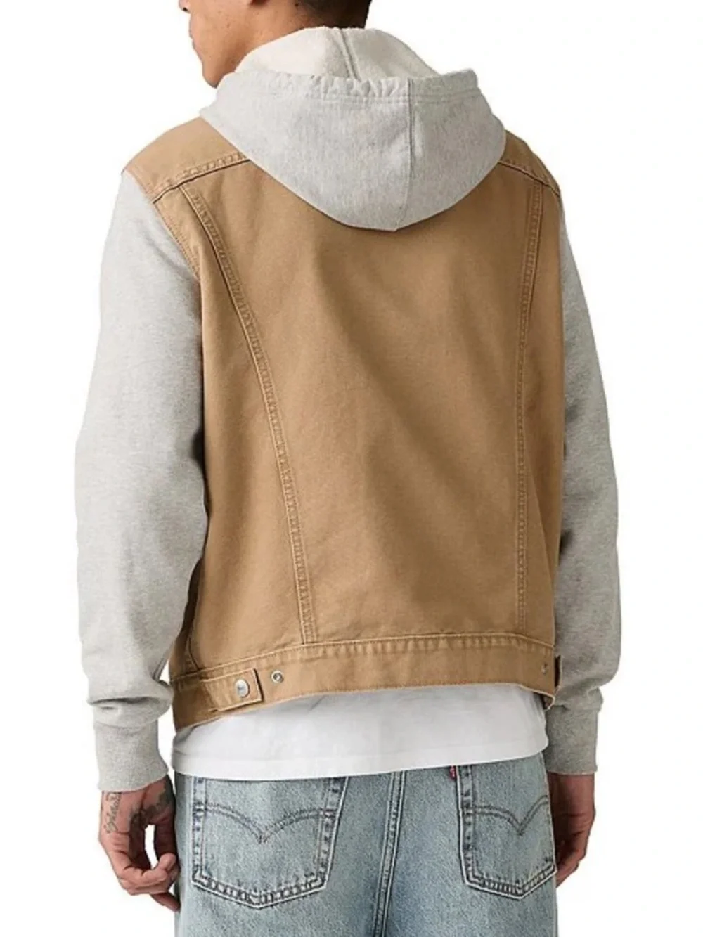 Levi's®Hybrid Tigers Eye Hoodie Jacket Tan Canvas with Gray Hoodie Sleeves. Sz S - Picture 16 of 16